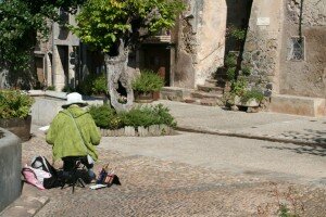 Painting-Languedoc-painter in village
