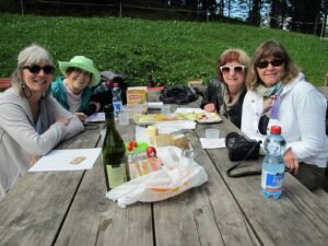 left to right - fiona, jean, helen, and lisa - picnicking half way down mt Pilatus Switzerland