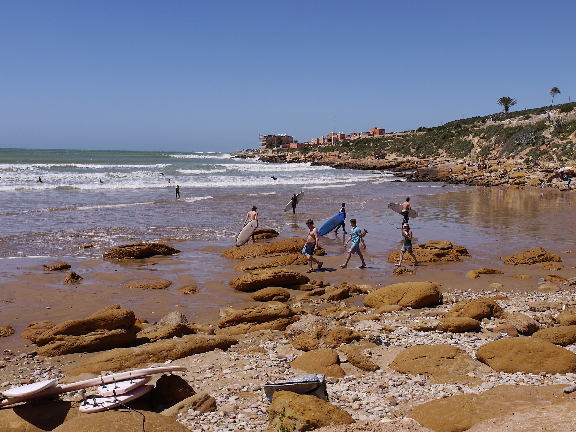 Atlantic surf beach at Taghazout, shown as local conditions context