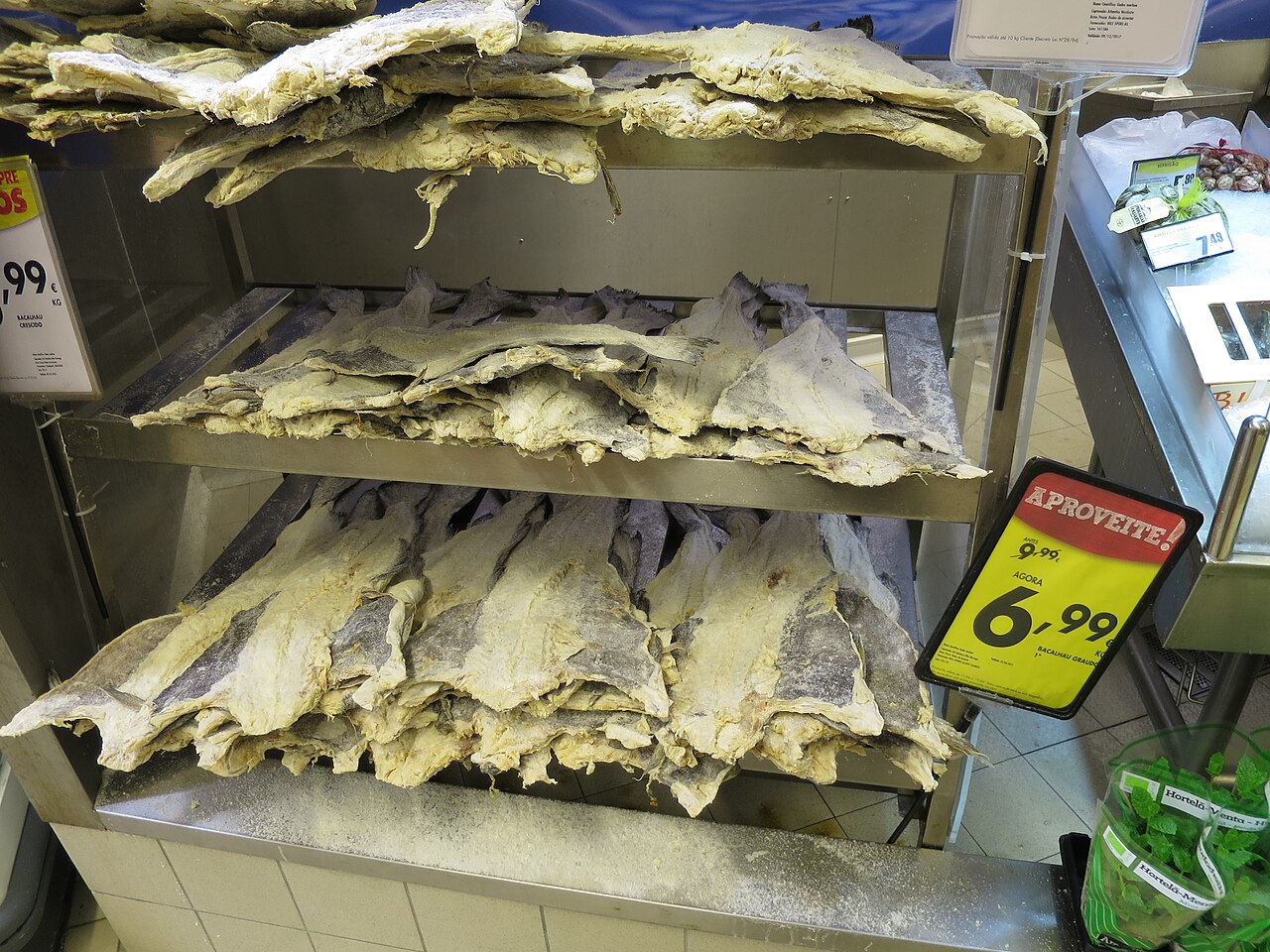 Dried salted cod displayed for sale in Lisbon