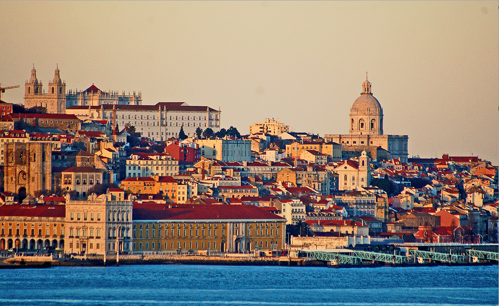 Lisbon's Alfama skyline and the dome of the National Pantheon above the Tagus