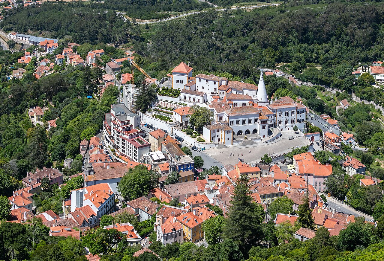Sintra National Palace and the wooded town centre seen from above