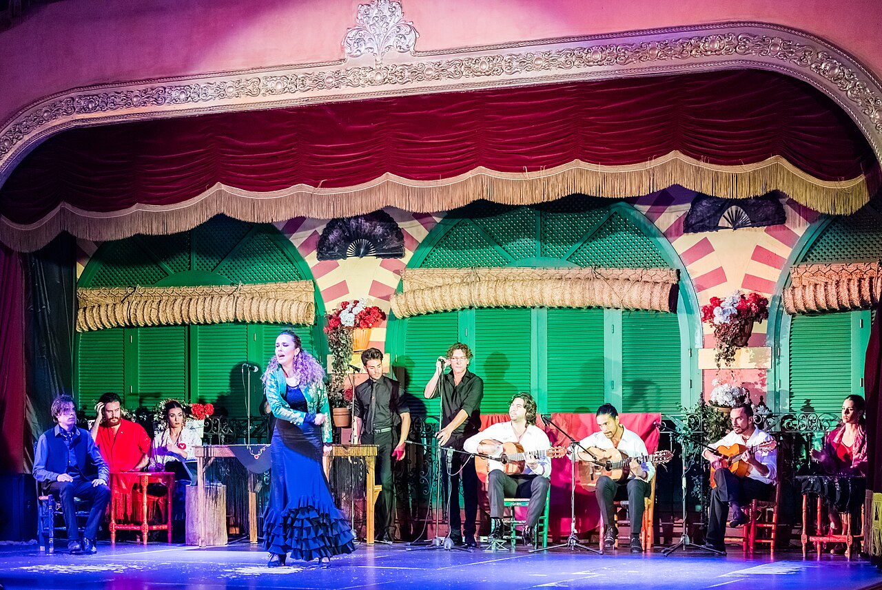 Flamenco performers on stage at the Palacio Andaluz in Seville