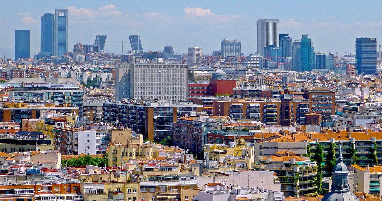 Central Madrid rooftops and avenues seen from Plaza de España