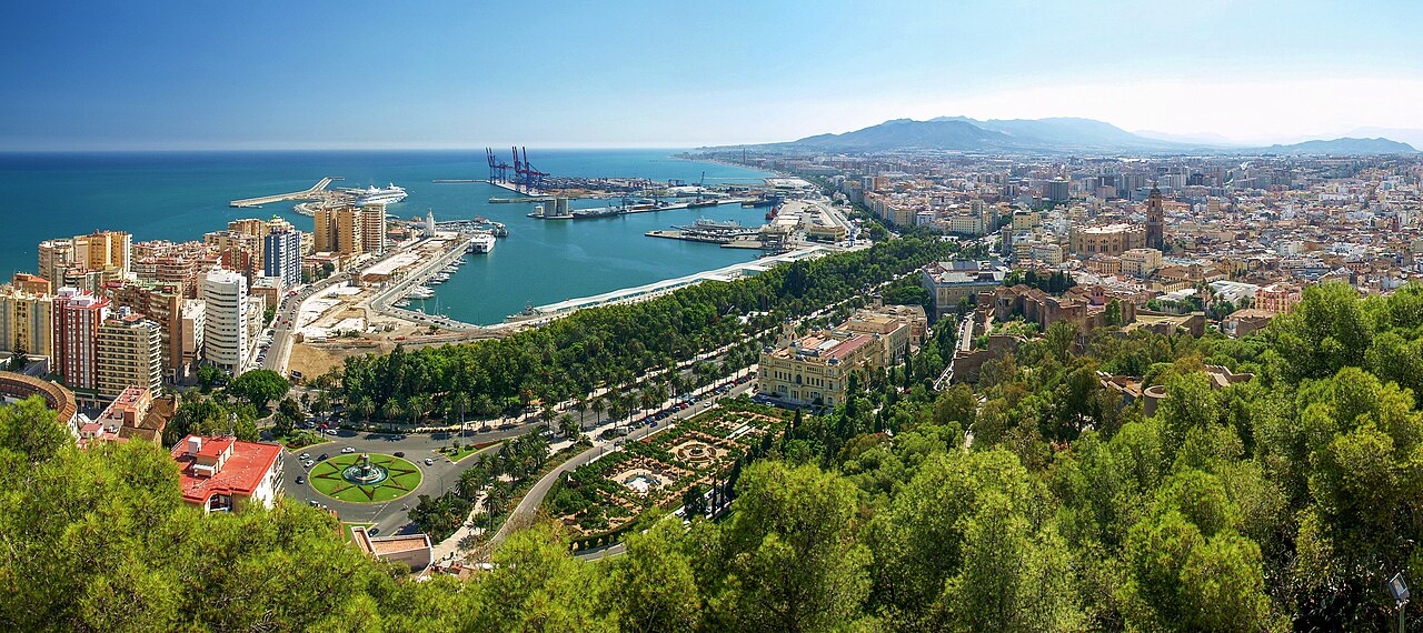 Málaga and its harbour seen from Gibralfaro