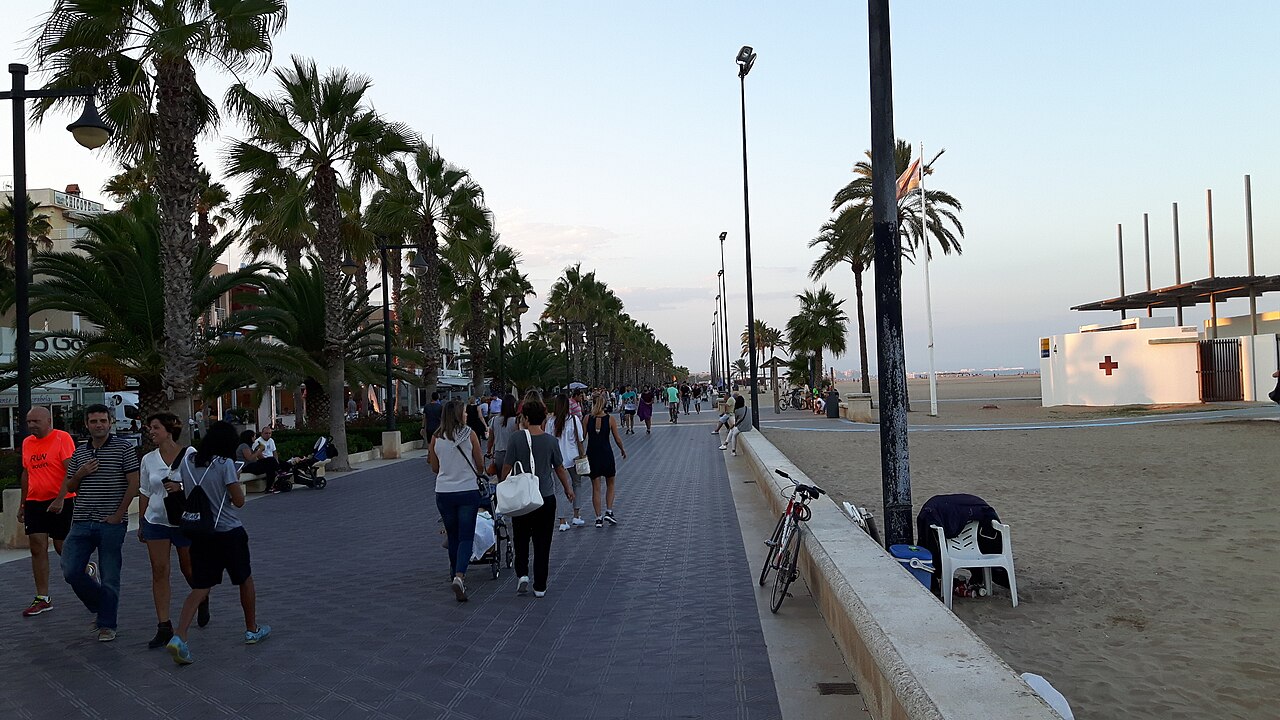 Malvarrosa Beach and the Mediterranean waterfront in Valencia