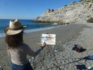 Paingint course in Andalucia - guest painting on the beach5
